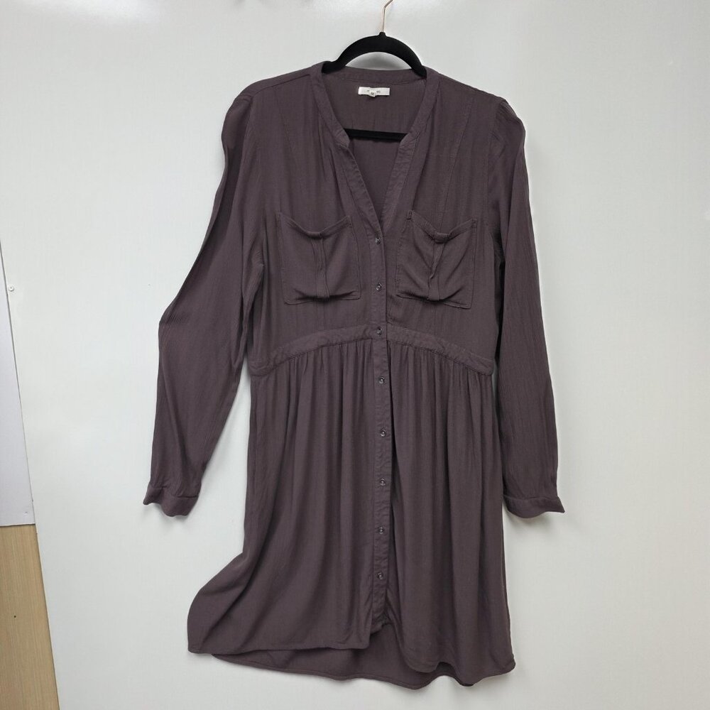 Maurices Shirt Dress Womens Medium Purple Long Sleeve Button Front Pockets Boho